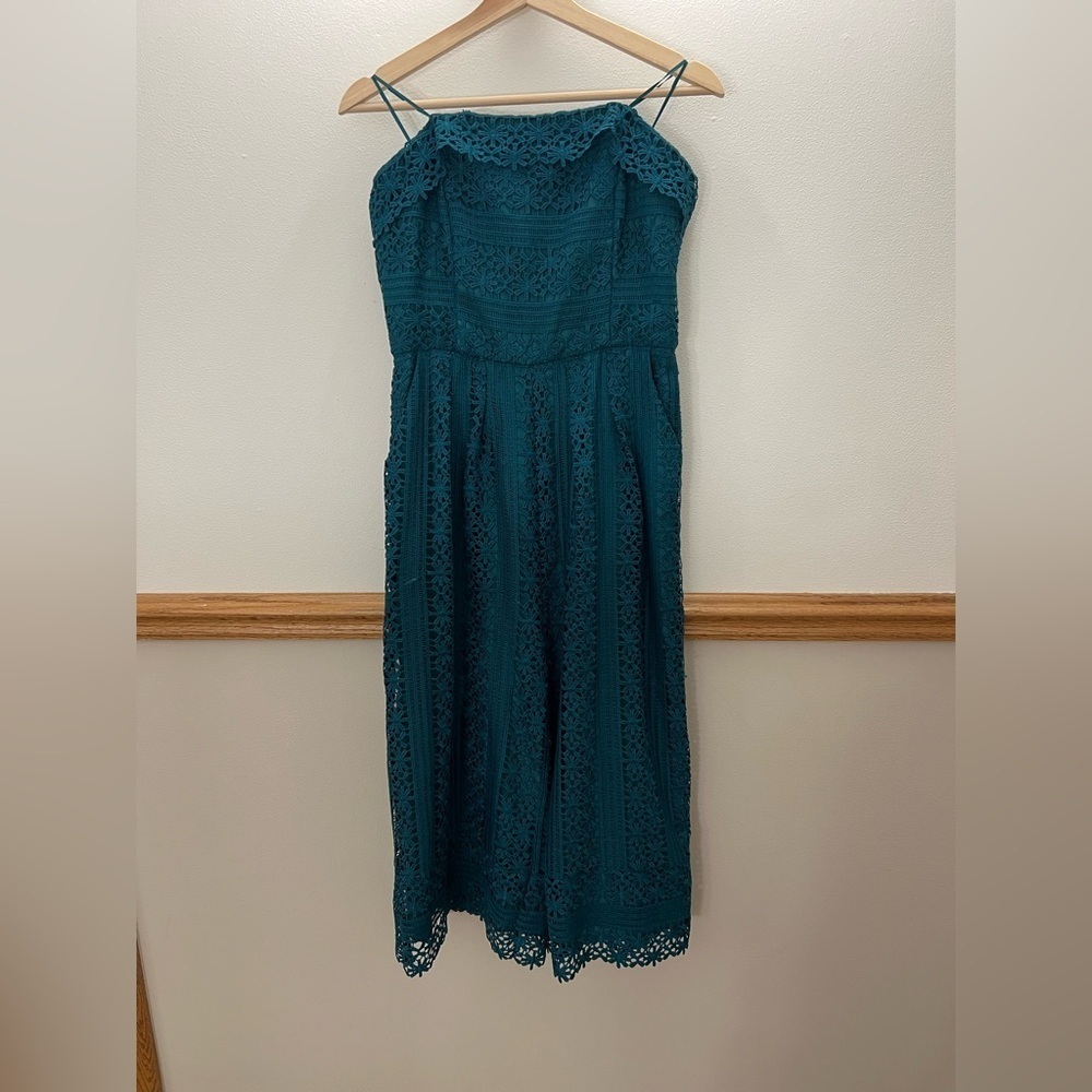 EUC Anthropologie Greylin Stowe Emerald Green Lace Strapless Romper size medium